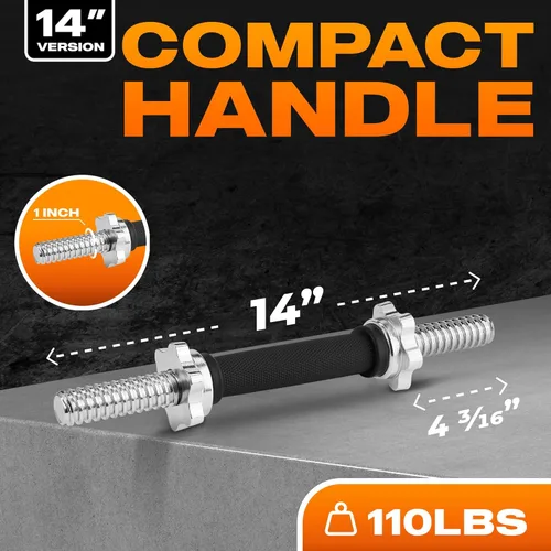 Miniatura 2 de Yes4All Threaded Dumbbell Handles, Adjustable Dumbbell Bar Pair, 14/16/18/24-Inch Sizes, Fits 1" or 1.15" Plates, Non-Slip Grip, Secure Star-Lock