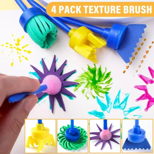 Miniatura 3 de Paquete de 53 pinceles de esponja para pintura, pinceles de pintura lavables, juego de pintura para niños pequeños, rodillo de espuma de aprendizaje
