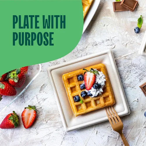 Miniatura 3 de Platos de papel cuadrados 100% compostables [paquete de 50] – {Sin PFAS} – {Certificado BPI} – [6 pulgadas] – Platos de cena de bagazo