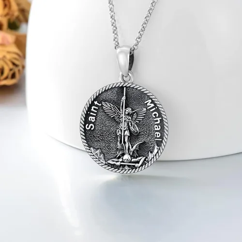 Miniatura 2 de 925 Sterling Silver Poseidon TridentBaphomet HornedValnkutSpartan WarriorSt MichaelChristopherGeorge Necklace The Archangel Protection Amulet