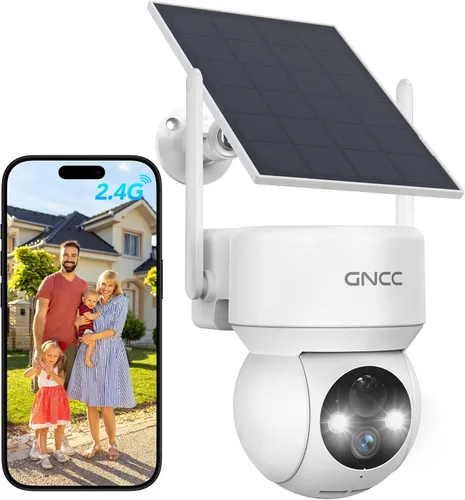 GNCC Cámaras de seguridad solares inalámbricas para exteriores 2.4G WiFi, vista de 360°, funciona con energía solar/batería, detección humana AI,