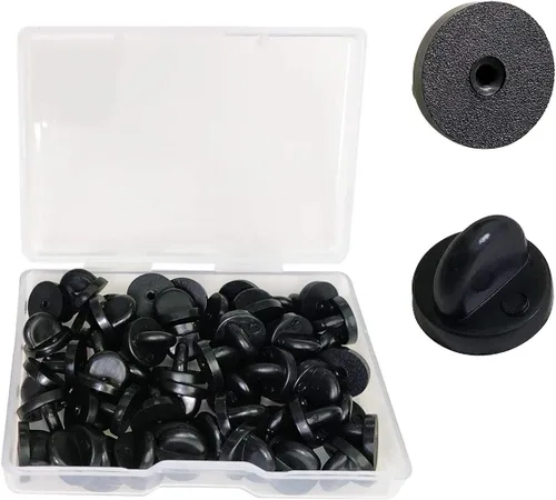 Parte trasera de pasador de solapa – Parte trasera de pasador de embrague de mariposa en goma de PVC para reemplazo uniforme de insignia (negro, 50
