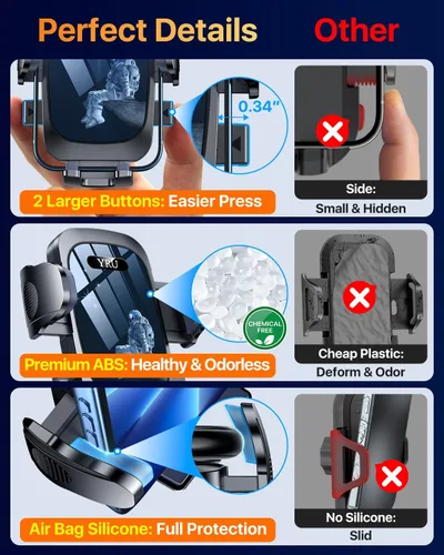Miniatura 6 de YRU [True Upgrade for Safety Car Phone Holder Mount [Patent & Military-Grade] Dashboard Cell Phone Holder for Car Vent Windshield Phone Stand for