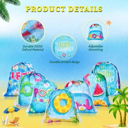 Miniatura 3 de Panelee Bolsas con cordón para fiestas en la piscina, decoraciones de playa para niñas y niños, suministros de fiesta en la piscina (18 piezas)
