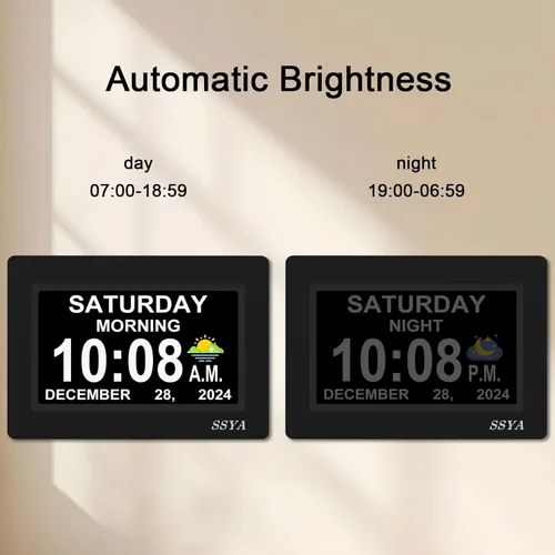 Miniatura 3 de SSYA Reloj de demencia para personas mayores, reloj digital con fecha y día de la semana, DST automático, reloj despertador con calendario grande