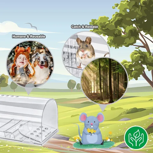 Miniatura 5 de 4 trampas para ratones humanas que no matan, trampa para ratones vivos, trampa reutilizable para ratones para casa y exteriores