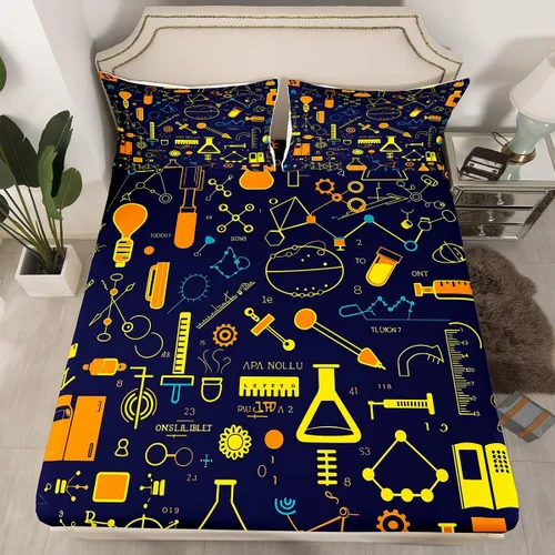 Miniatura 26 de Juego de ropa de cama ajustable con fórmula informática para niños y niños, diseño de geometría de acuarela, números, fórmula matemática, juego