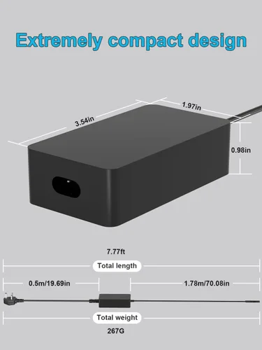 Miniatura 4 de Cargador de superficie de 65 W compatible con Microsoft Surface Pro 10 9 8 7+ 7 6 5 4 3 X Surface Laptop 7 6 5 4 3 2 1 Surface Book 3 2 1 Surface Go