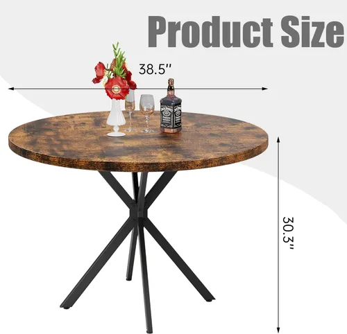Miniatura 3 de Mesa de comedor redonda: mesa marrón moderna de 39 pulgadas con base en X negra para 4-5 personas, perfecta para espacios pequeños y apartamentos