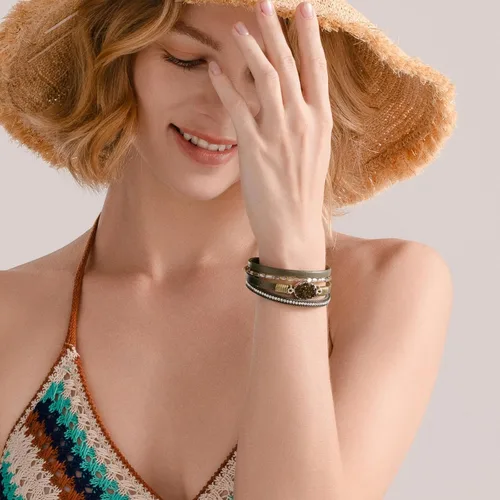 Miniatura 176 de FANCY SHINY - Pulsera de cuero estilo bohemio, pulsera de cuentas de cristal con cierre magnético, regalos de joyería para mujer