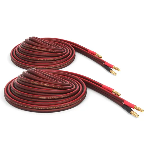 Micca - Juego de cables de altavoz de cobre puro calibre 14, 6.6 pies cada uno (2 metros), paquete de 2 pares, conectores de clavija banana chapados