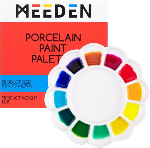 Miniatura 6 de MEEDEN Paleta de pintura de artista de cerámica de 8 pozos, bandeja de paleta de pintura de porcelana, paleta de mezcla de acuarela, bandeja