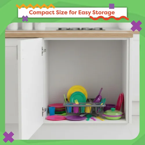 Miniatura 4 de Hey! Play! Juego de platos de juego para niños, juego de vajilla de 27 piezas con escurridor, para juegos de cocina y comida de simulación, juguetes