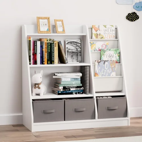 Miniatura 24 de Estantería de 4 niveles para niños de madera, estantería de cinco capas para libros de niños, estante de almacenamiento para bebés y niños pequeños