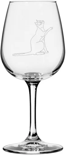 Miniatura 5 de Copa de vino de 12.75 onzas con temática de gato abisinio grabada para todo uso