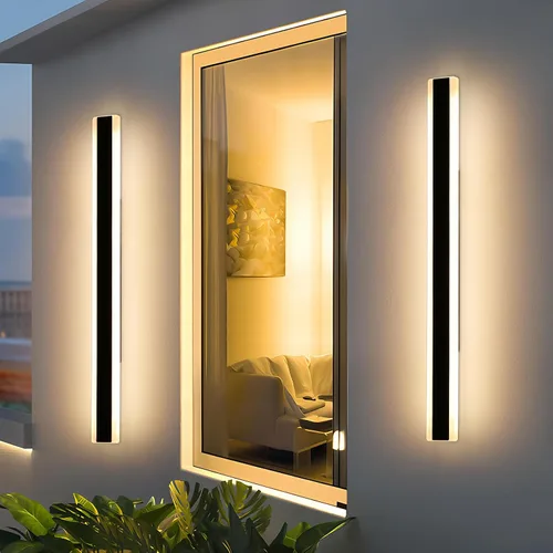 Miniatura 61 de Luz de pared exterior moderna de 47 pulgadas, accesorios de iluminación exterior de acrílico negro de 3000K, montaje en pared, luces de porche