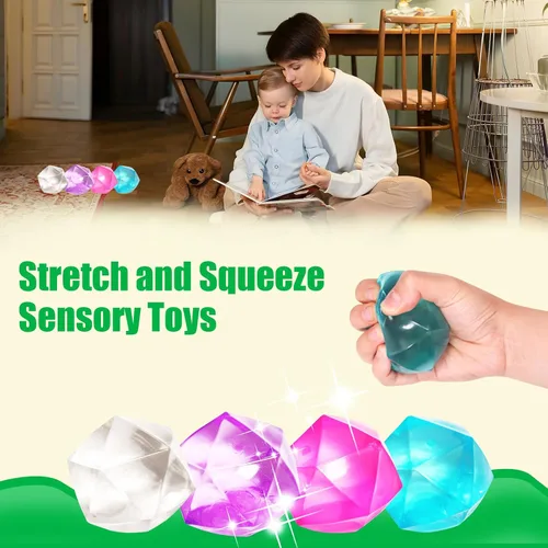 Miniatura 6 de 2 piezas de gran cubo de estrés de 2.45 pulgadas, bola blanda de hielo de mampostería Squishy - Juguete de diamante de malta y azúcar para tu mejor