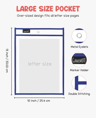 Miniatura 2 de Gamenote Bolsillos de Borrado en Seco Paquete de 30 con Anillos - Fundas de Plástico Reutilizables de Gran Tamaño Portadores de Tickets de Trabajo