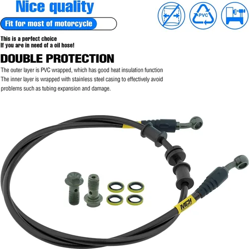 Miniatura 6 de Manguera de aceite para freno hidráulico de motocicleta - 400mm/15.75" Línea de aceite trenzada de acero M10 de 28 grados para bicicleta de tierra