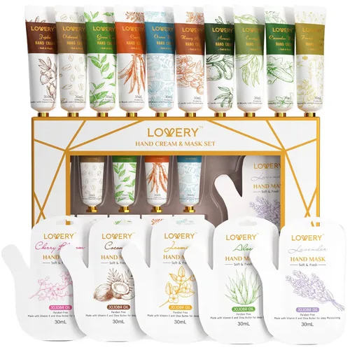 Miniatura 2 de LOVERY Set de regalo de crema de manos y máscara de manos, 10 lociones perfumadas hidratantes para manos y 5 máscaras de manos de acondicionamiento