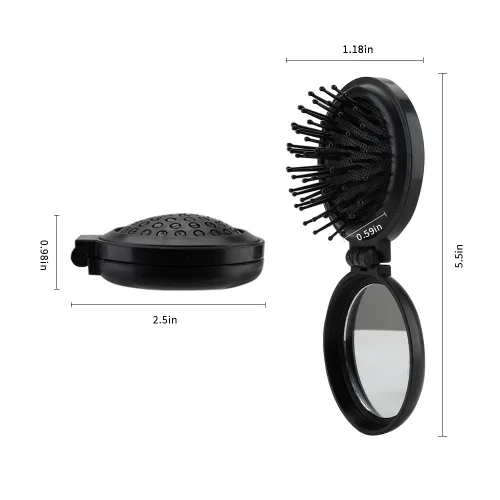 Miniatura 2 de Mini cepillo de bolsillo plegable negro vintage con espejo y peine para bolso