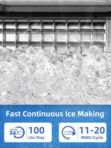 Miniatura 2 de Máquina comercial para hacer hielo, 100 libras/24 horas, 45 cubos de hielo/ciclo de acero inoxidable, máquina de hielo debajo del mostrador