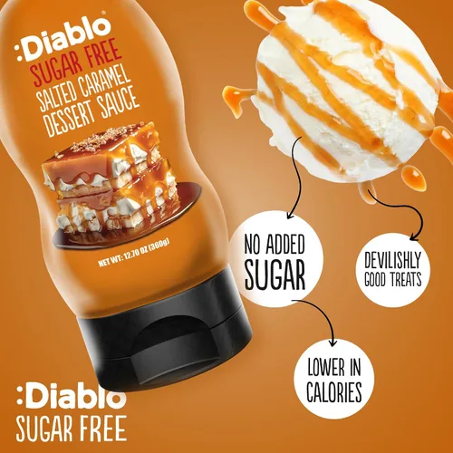 Miniatura 3 de Diablo Salsa de postre de caramelo salado sin azúcar, edulcorante líquido sin gluten, cobertura para brownies, panqueques, gofres, helados, batidos