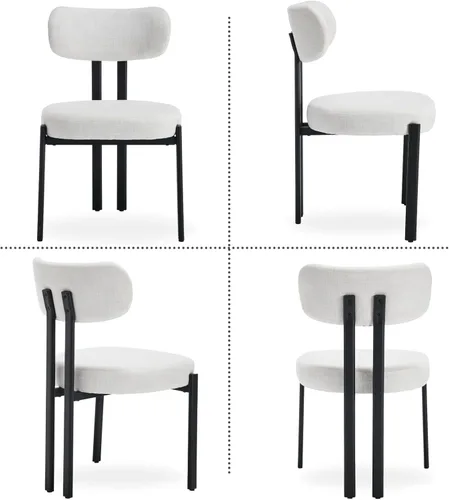 Miniatura 7 de HEAH-YO Juego de 2 sillas de comedor modernas, sillas de cocina de tela de lino con patas de metal negro, sillas laterales tapizadas sin brazos