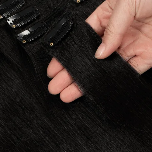 Miniatura 5 de Extensiones de cabello lacio italiano Yaki con clip, cabello humano Remy real, grado 8A, grueso, virgen, 4C, afroamericanos, cabeza completa