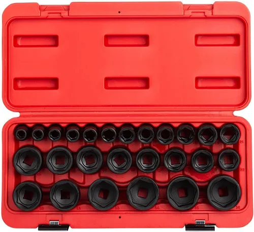 Sunex 2645, juego de llaves de impacto de 1/2 pulgada, 26 piezas, métricas, 10 mm-36 mm, acero de aleación CR-MO, diseño de esquina radio, estuche