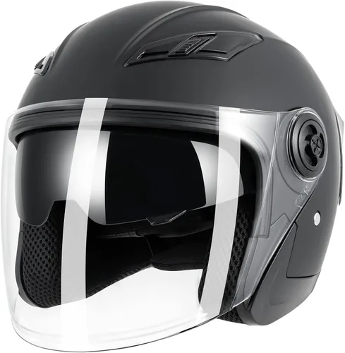 Casco de motocicleta abierto para adultos 3/4, con doble visera, para moto, scooter, ebike, ciclomotor, para hombres y mujeres, aprobado por el DOT