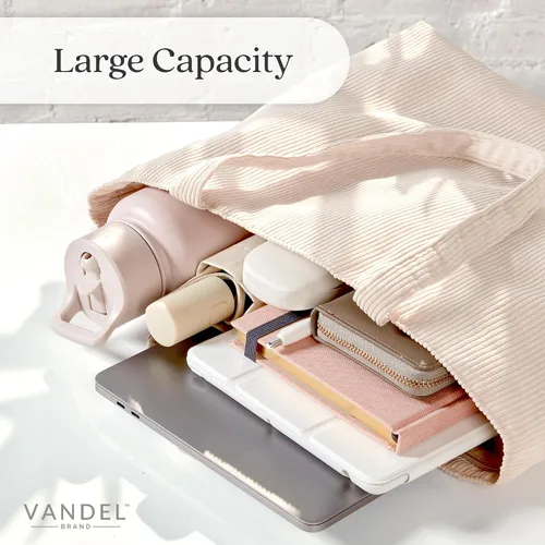 Miniatura 5 de VANDEL Bolso tote de pana para mujeres y hombres con cremallera y bolsillos interiores. Bolso tote con cremallera, bonita bolsa estética