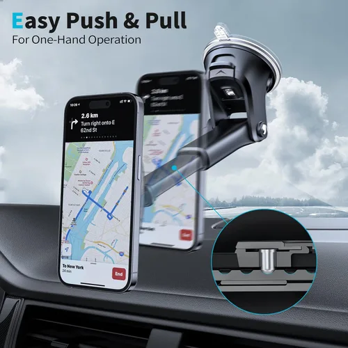 Miniatura 6 de APPS2Car Soporte magnético para teléfono, con ventosa para parabrisas de tablero de instrumentos con 6 imanes fuertes, brazo telescópico ajustable