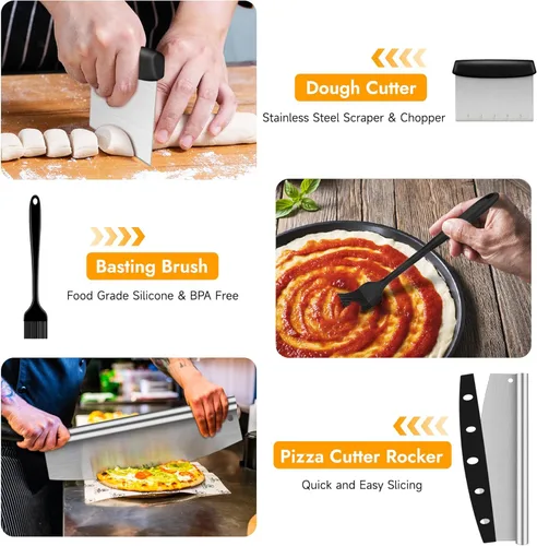 Miniatura 3 de Pala de pizza, espátula de pizza de 12" x 14" pulgadas para horno, paleta de pizza de aluminio con cortador raspador cepillo de repostería, palas