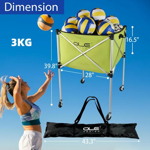 Miniatura 5 de Carrito de pelotas, carrito de pelota de voleibol con ruedas, carrito de bolas portátil de 26 bolas, almacenamiento de bolas, carrito