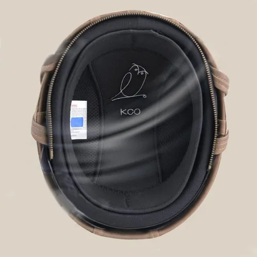 Miniatura 2 de Medio casco vintage de cuero para motocicleta para hombres y mujeres adultos, para scooter, bicicleta, crucero, con gafas y lente solar desplegable