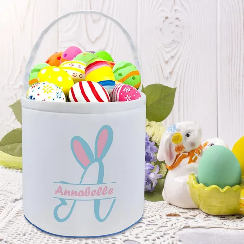 Miniatura 7 de kioskbanks Cesta de Pascua personalizada con nombre para niños, lona personalizada, cubo de Pascua, regalo para niños y niñas Estilo2-azul