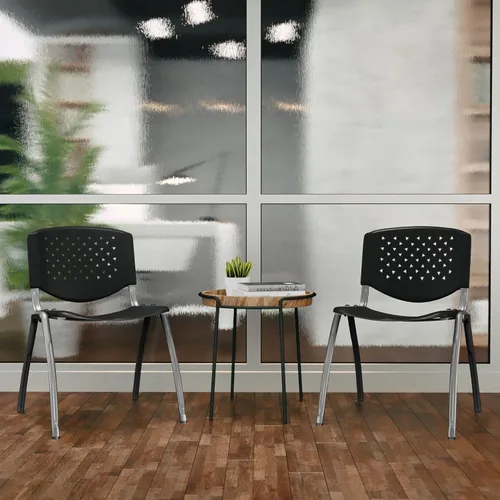 Miniatura 7 de Flash Furniture - Silla apilable de plástico negro de la serie HERCULES con capacidad de 880 lb. y marco recubierto en polvo de color gris titanio