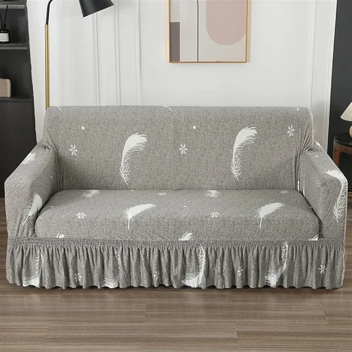 Miniatura 19 de MIPOPS Funda de sofá estampada elástica para sillón, fundas con patrón con falda lavable, protector de muebles de elastano para sala de estar