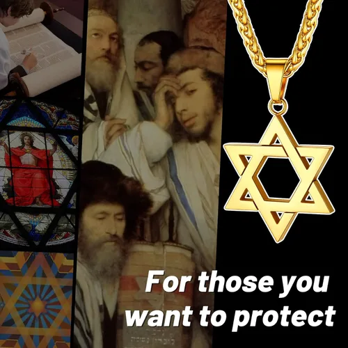Miniatura 4 de ChainsHouse Collar Magen Star of David para hombres y mujeres, acero inoxidablechapado en oro de 18 quilates, colgante de etiqueta de perro judío