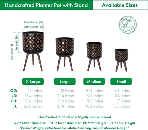 Miniatura 3 de D'vine Dev Maceta de 12 pulgadas con soporte, maceta alta de mediados de siglo con patas para plantas de interior, bronce/negro, 88-G-C-6