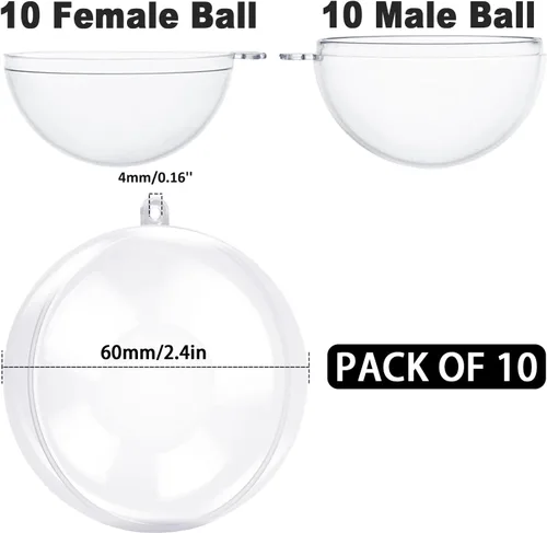 Miniatura 2 de Jishi Paquete de 10 adornos de Navidad de plástico transparente para manualidades, bolas de adornos de Navidad DIY rellenables de 2.36 pulgadas