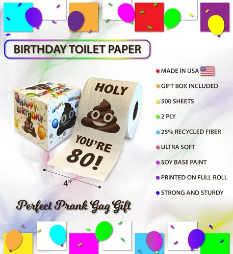 Miniatura 3 de Printed TP Regalo de papel higiénico impreso con texto en inglés "You're 80", regalo divertido de cumpleaños, broma de papel higiénico, regalo