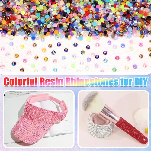 Miniatura 5 de FULZTEY Kit de diamantes de imitación de resina para deslumbrar 24 colores, gemas de uñas de parte trasera plana de 0.118 pulgadas (0.118 in), gema