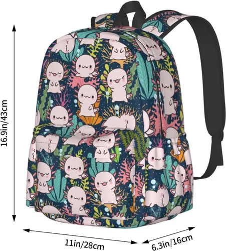Miniatura 4 de MISOLAXI Axolotl - Mochila casual, mochila universitaria para laptop, mochilas para niños, niñas, niños y adultos, con correas acolchadas ajustables