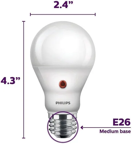 Miniatura 2 de Philips Bombilla LED A19 para exteriores del anochecer al amanecer, sin parpadeo, 800 lúmenes, luz blanca suave (2700 K), 8 W = 60 W, base E26