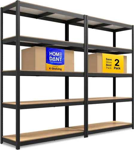 Miniatura 16 de HOMEDANT House - Estantería de metal resistente ajustable de 24.4 pulgadas de ancho y 5 niveles para garaje, estantes de almacenamiento de pie, Negro