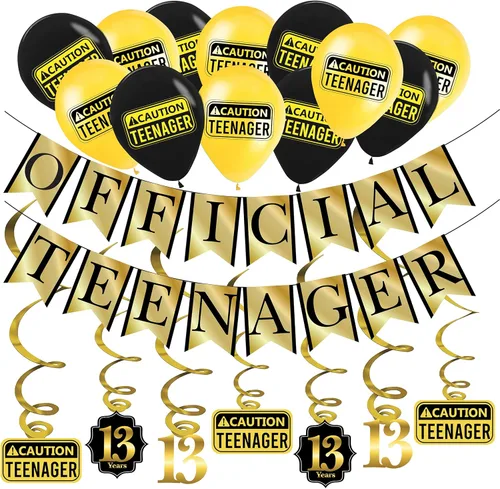 Divertido paquete oficial de fiesta de cumpleaños de 13 años para adolescente, decoraciones de cumpleaños 13 para él o ella, suministros de fiesta y