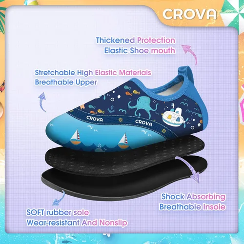Miniatura 5 de CROVA Zapatos de agua para niños pequeños, calcetines acuáticos de secado rápido, antideslizantes, zapatos deportivos para niños y niñas pequeños