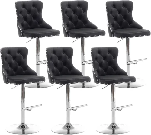 Miniatura 22 de Cinxzar Juego de 2 taburetes de bar de terciopelo, taburetes de bar giratorios de altura de mostrador con ribete de cabezas de clavos y botón, Gris